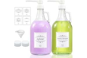 YOENKTSS 2 Pcs Glass Liquid Laundry Detergent Dispenser with Pump (Upgraded), 64 oz Dispenser for Laundry Room, Half Gallon Glass Jugs with Airtight Lid
