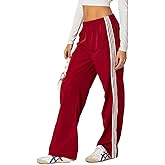 FOMOYUU Women Side Striped Athletic Pants Wide Leg Elastic Waist Baggy Jogger Sweatpants Straight Leg Track Pants Streetwear