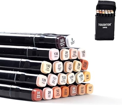 Amazon 24色 アルコールマーカーペンスキン系マーカーペン 肌色 ダブルペン アーティスト パーマネント スケッチ マンガ マーカー ペン 肖像画 イラスト 図面 カラーリング スタイル 2 アートマーカー 文房具 オフィス用品