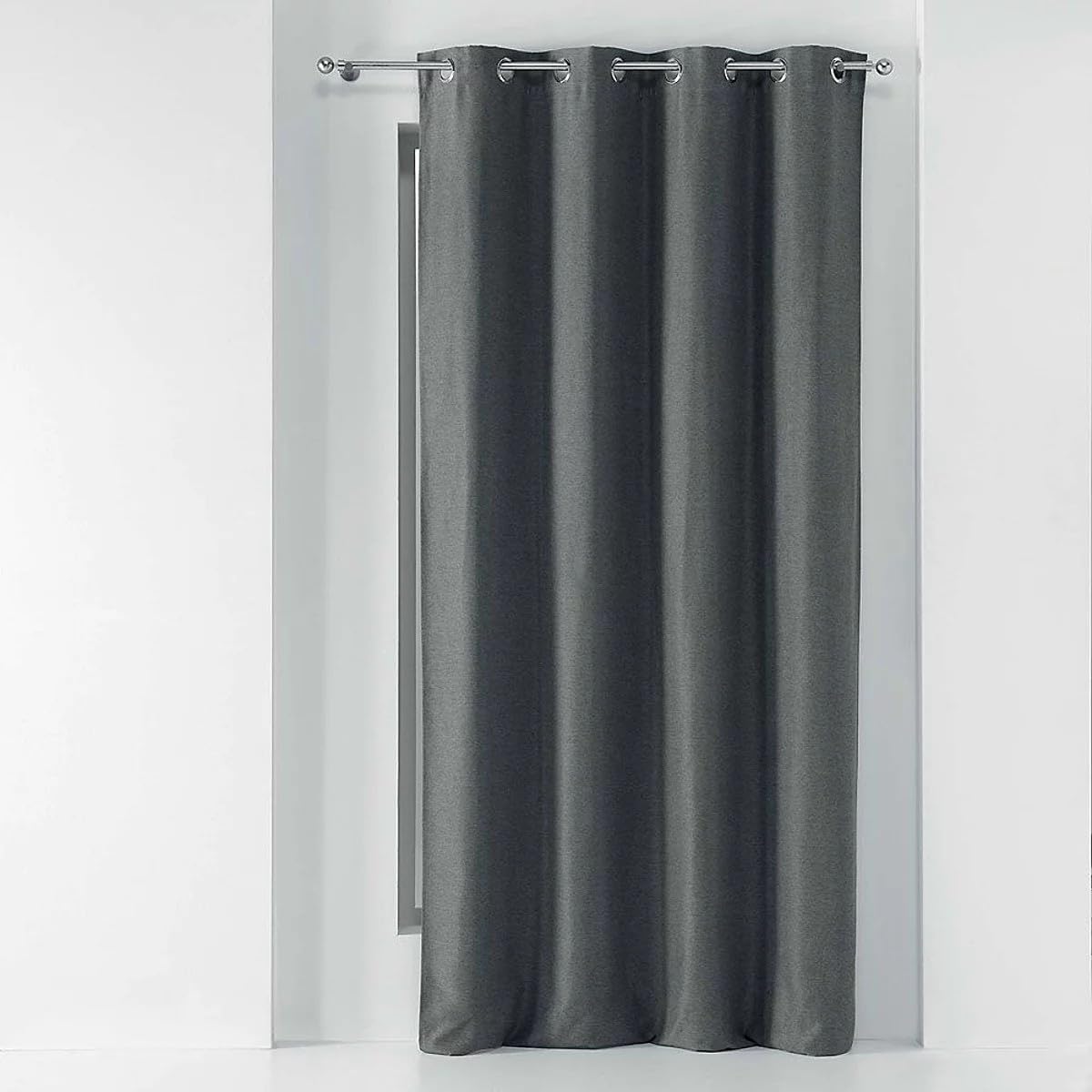 Douceur d'Intérieur Eyelet Curtain 135 x 240 cm Plain China Charcoal Chambray