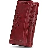APHISON Womens Wallets RFID Blocking Leather Clutch Long Wallet for Women Card Holder Phone Organizer Ladies Travel Purse Hollow Out Sunflower Design Gift