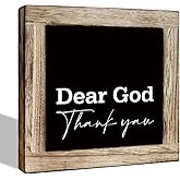 Inspirational Christian Decor, Dear God Thank You Sign, Rustic Wooden Tabletop Decor for Living Room Shelf Table Decoration, Bible Verse Decoration 5.9x5.9 Inches