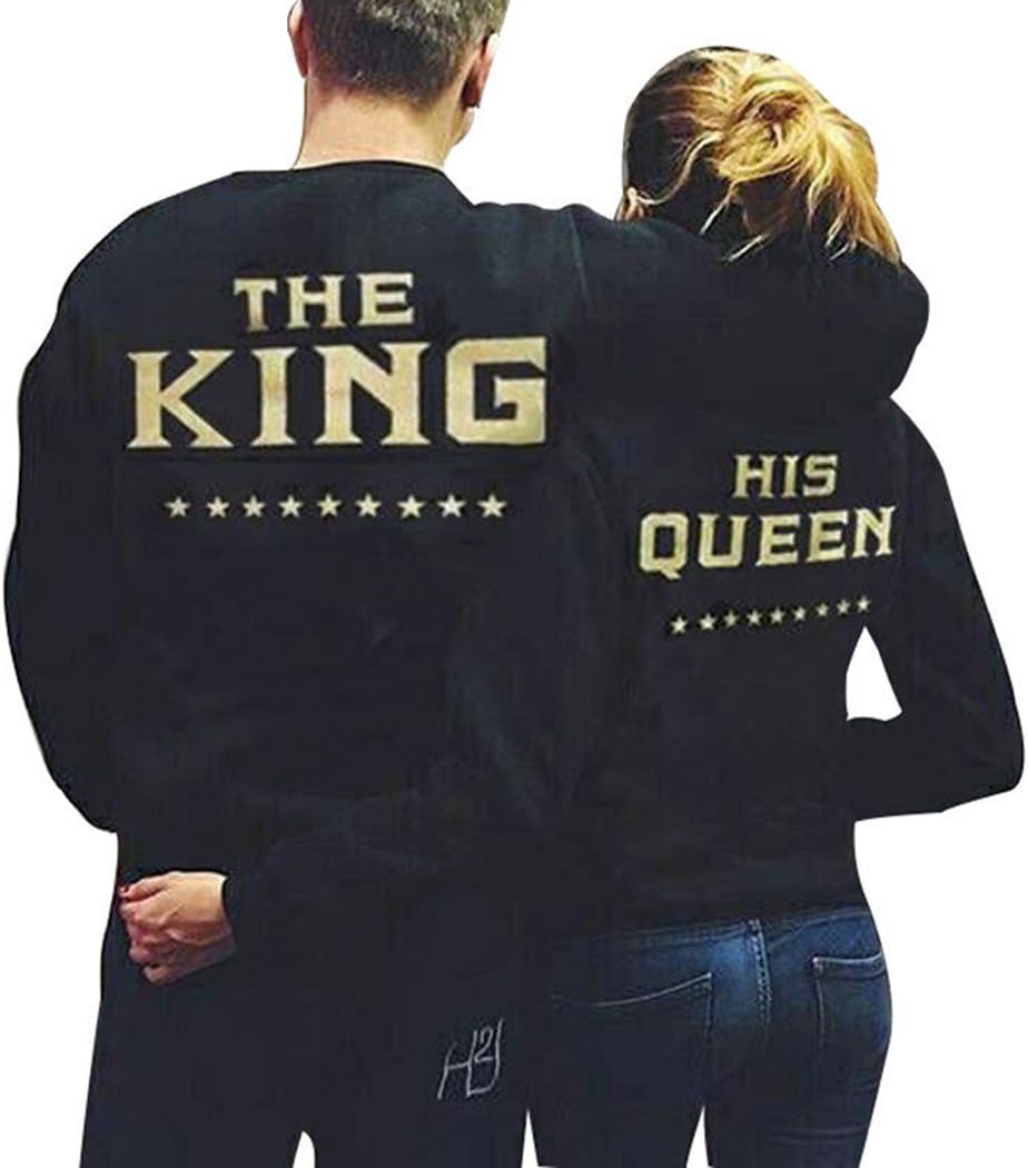 ZEARO The King and His Queen Grey Couple T-Shirt Round Neck Black Loose Couple Shirt