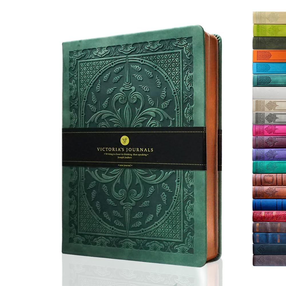 VICTORIA'S JOURNALS Leatherette Vintage Journal Hard Cover Lined Notebook Old Looking Travel Diary, 5.7'' x 8.1''