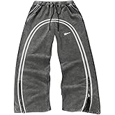 BEAUDRM Men's Striped Baggy Sweatpants Y2k Wide Leg Pants Drawstring Graphic Track Pant with Pockets Streetwear