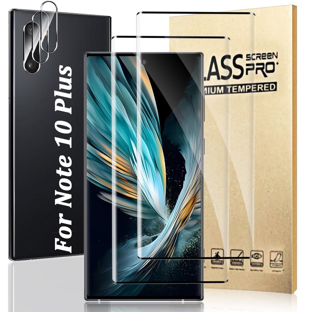 Photo 1 of (2+2 Packs) Suitable for Note 10 Plus Screen Protector and Camera Lens Protector, 9H Hardness, Oil Resistant, Compatible with Fingerprints, No Bubbles, Suitable for Note 10 Plus 5G (6.8 Inches)