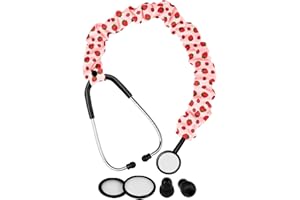 Plifal Elastic Stethoscope Cover Sleeve for Nurse Doctors Cuff Accessories - Cute Strawberry Pleated Design, Fits Most Dual-head Removable & Single-head Stethoscopes, Comes with Diaphragms & Earplugs