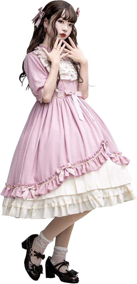 Amazon ロリータ ワンピース ロリータ服 コスプレ ゆめかわいい 森ガール 女の子 お嬢様 フリル ゆったり 可愛い 学園 通勤 旅行 Cosplay Lolita 変装 ピンク 赤 紺 S M L ピンク ｍ コスプレ 仮装 通販