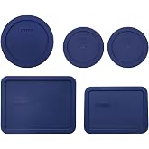 Pyrex 5-Piece Blue 7200-PC, 7201-PC, 7210-PC, 7211-PC Lid Set - Made in USA | BPA-Free Plastic | Round &amp; Rectangle Shapes | Replacement Covers | Top-Rack Dishwasher Safe | Resists Stains &amp; Odors