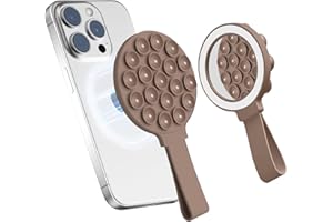 QxbSky for Magsafe Silicone Suction Cup Phone Mount Built-in Mirror for iPhone Hands-Free Cell Phone Accessory Holder for Selfies & Videos (Light Brown)