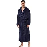 Men's Plush Hooded Bathrobe Winter Warm Fleece Robes Soft Flannel Long Robes with Pockets, Full Length