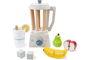 PairPear Smoothie Maker Blender Set - Wooden Toy Mixer Food Play Kitchen 14 pcs Accessories for Kids