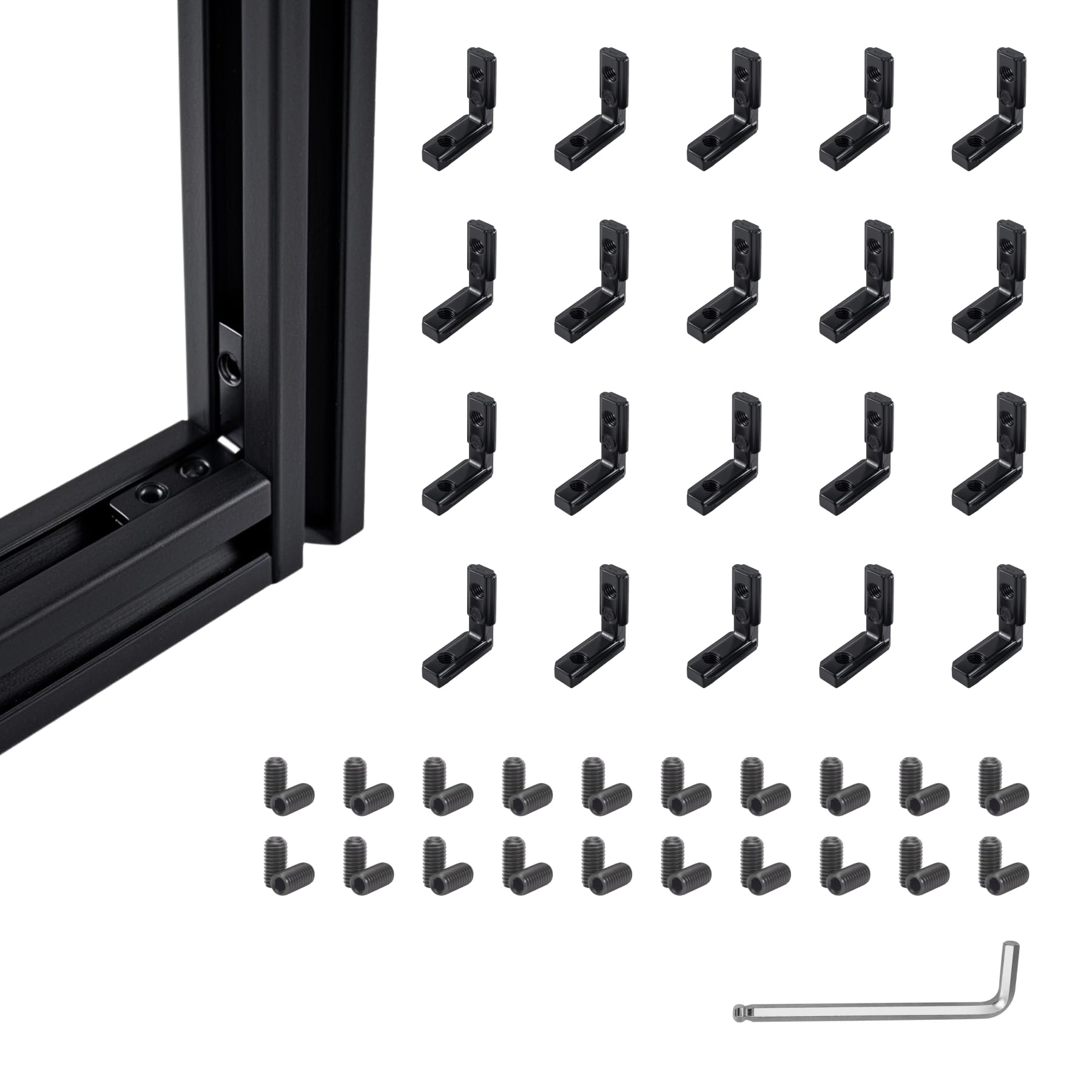 Photo 1 of 20 Sets Black 2020 Series Aluminum Extrusion Inside Corner Bracket Kit, L-Shape Joint Connectors with Screws & Wrench for T-Slot 6mm V Slot 2020/2040 Extruded Aluminum Profiles
