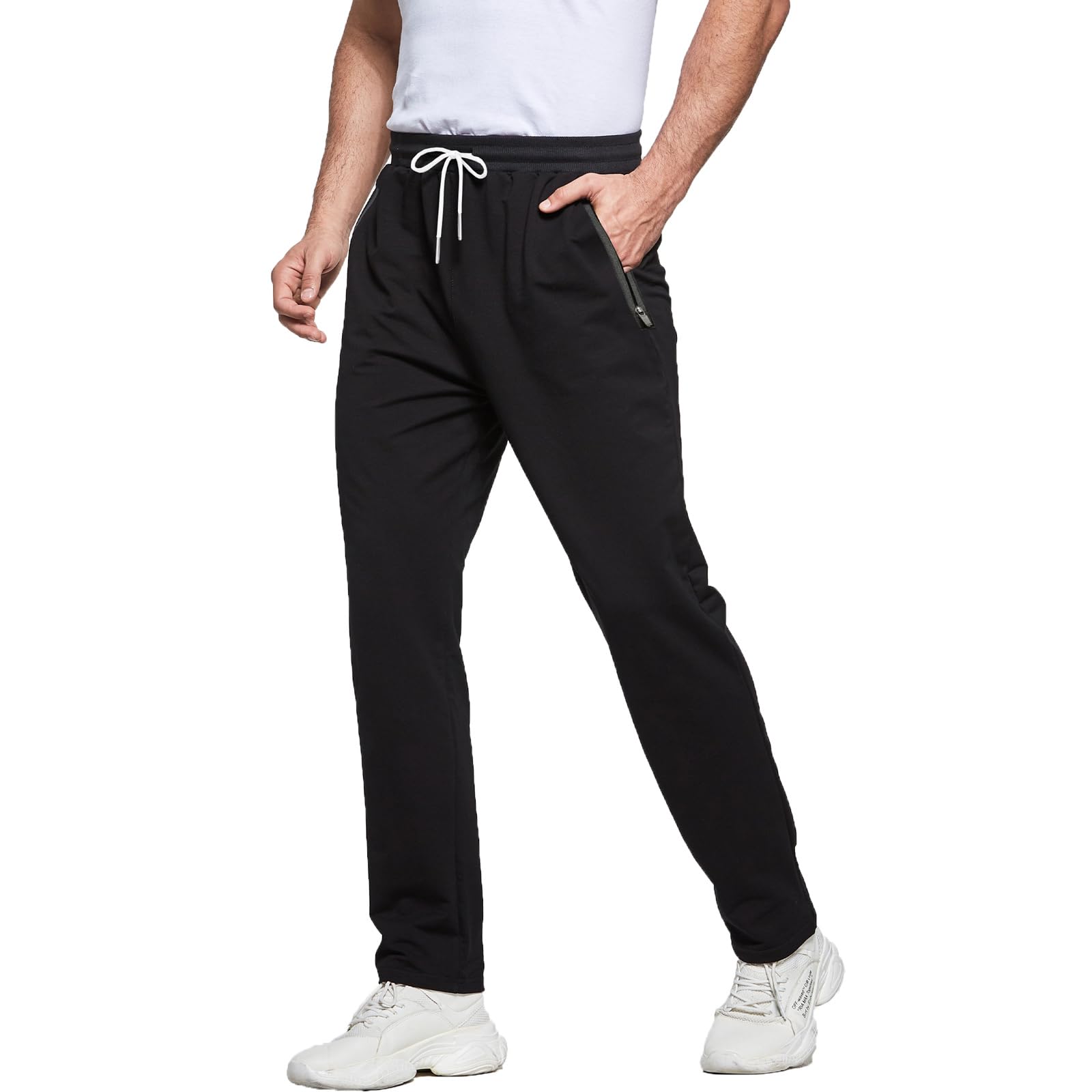 ZOXOZ Jogginghose Herren Trainingshose Herren Baumwolle Sporthose Lang Fitness Sweathose mit Reißverschluss Taschen Schwarz XL 3