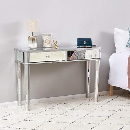 Mirrored Dressing Table Set With Top Trifold Mirror Stool And Crystal Handles Modern Vanity Makeup Desk For Bedroom Furniture Dressing Table Only Amazon Co Uk Kitchen Home