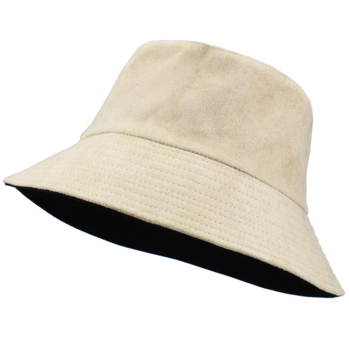 Buy Bucket Hats for Women Reversible Beige Suede Fabric, Trendy Sun