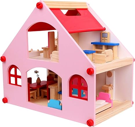 Amazon Co Jp ドールハウスモデル 木の人形の家のモデルdiy人形の家のための子供の女の子の誕生日プレゼント 知育玩具 色 Pink Size 39 26 36 Cm ホーム キッチン