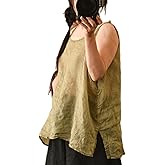 Womens Ramie Camisole Tank Tops Causal Solid Color Sleeveless Tops Summer Loose Fit Spaghetti Strap Cami Shirts