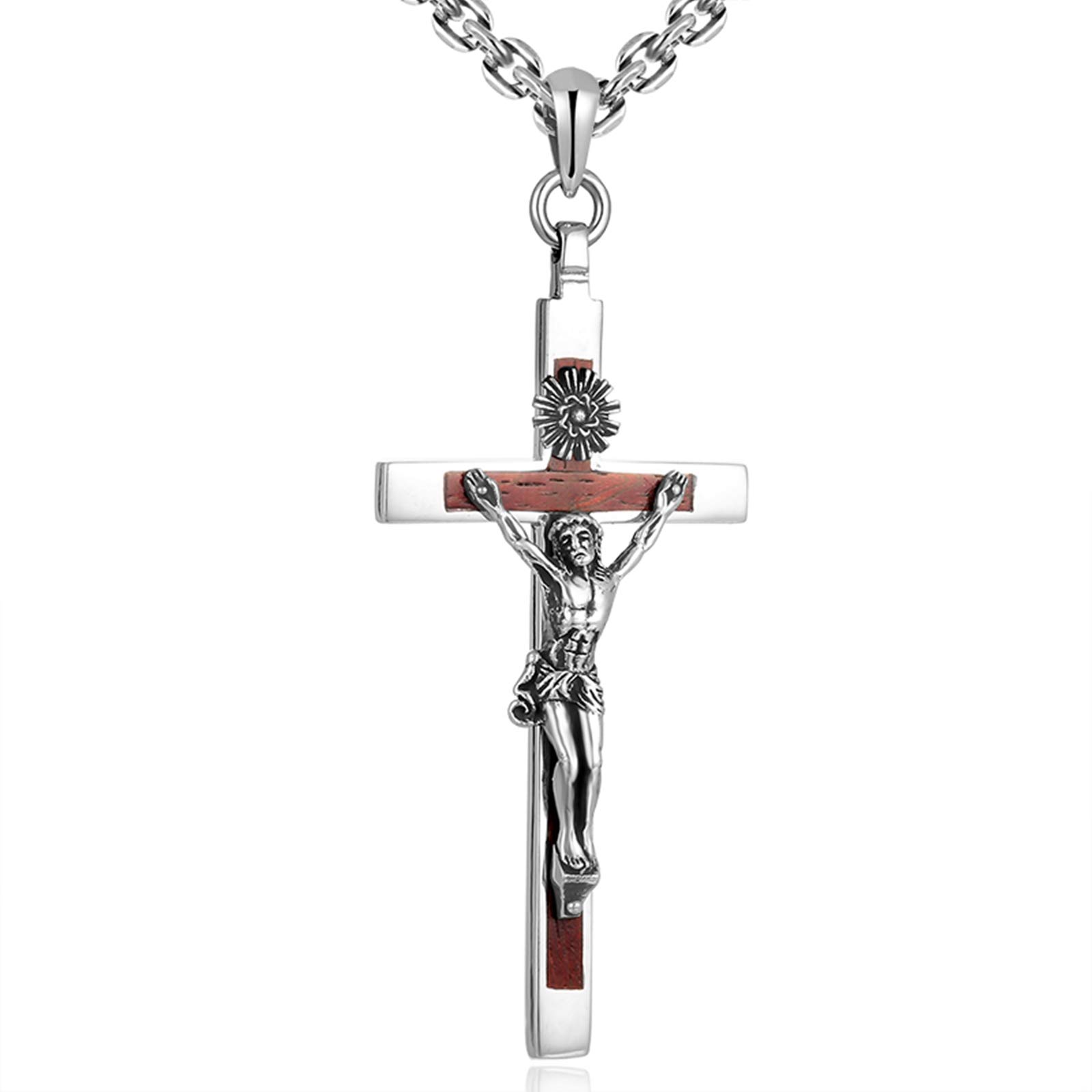 Aokarry 925 Sterling Silver Christian Jesus Cross Pendant Necklace for Men Cool Punk Rock Style Goth