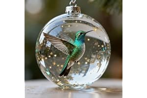 Nature’s Birds Crystal Glass Ornament Set, Hummingbird Ornaments for Christmas Tree Cardinal Bird Glass Clear Plastic Christm