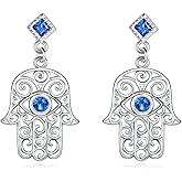 Hamsa Evil Eye Earrings Bracelet Set Sterling Silver Hand of Fatima Good Luck Amulet Dangle Stud Earring Protection Jewelry Gifts for Women