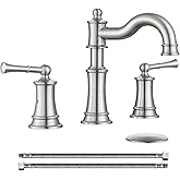 WINKEAR Roman Bathroom Sink Faucet Deck Mount or Wall Mount Installation Pop-up Drain Assembly with Overflow Deck Plate and Water Supply Lines Included (3 Hole Deck Mount, Brushed Nickel)