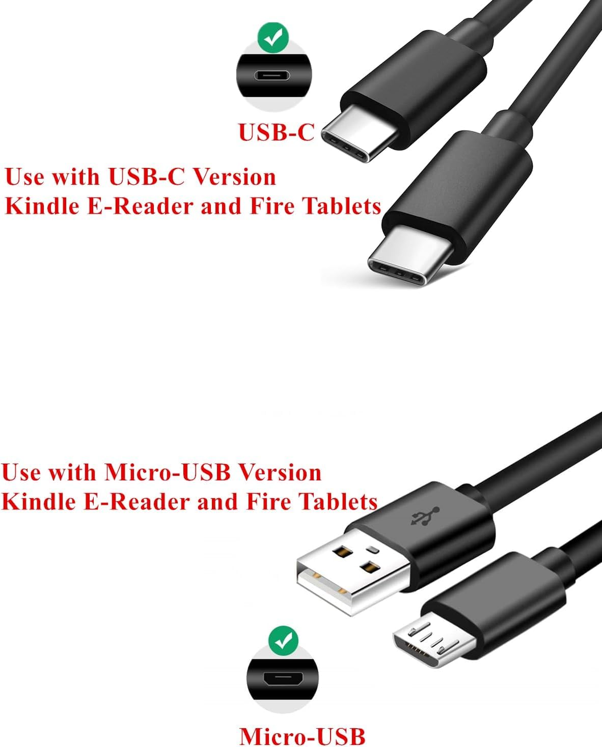 15W Fast Charger for New and Old Kindle Fire Tablets with 6.6Ft USB-C and Micro Cable (Designed for use with Fire Tablets and Kindle E-Readers
