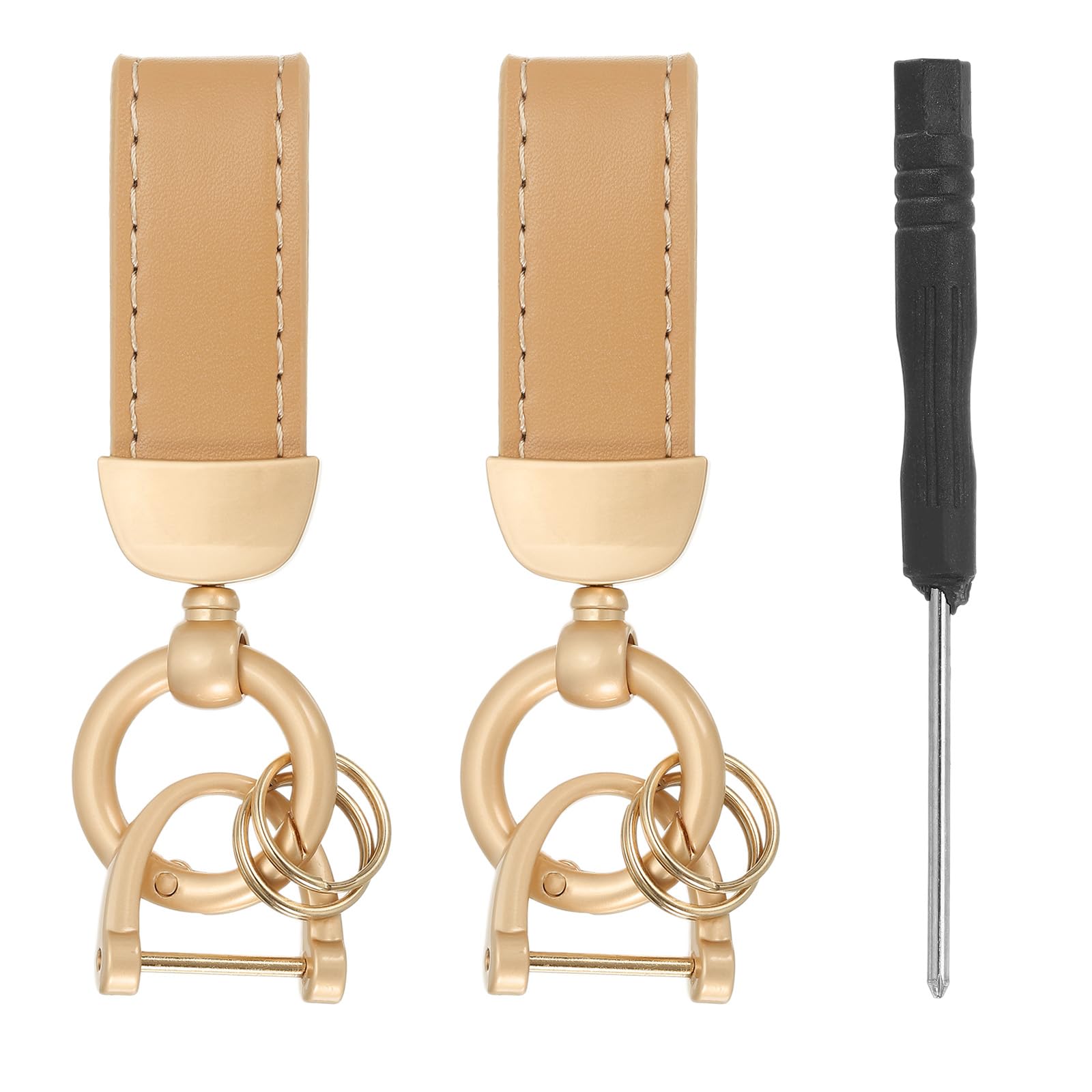 PATIKIL Leather Car Key Chain, 2 Pcs Key Fob Keychain for Men and Women Universal Key Chain Holder with Anti-Lost D-Ring for Car Home Office Keys, Khaki