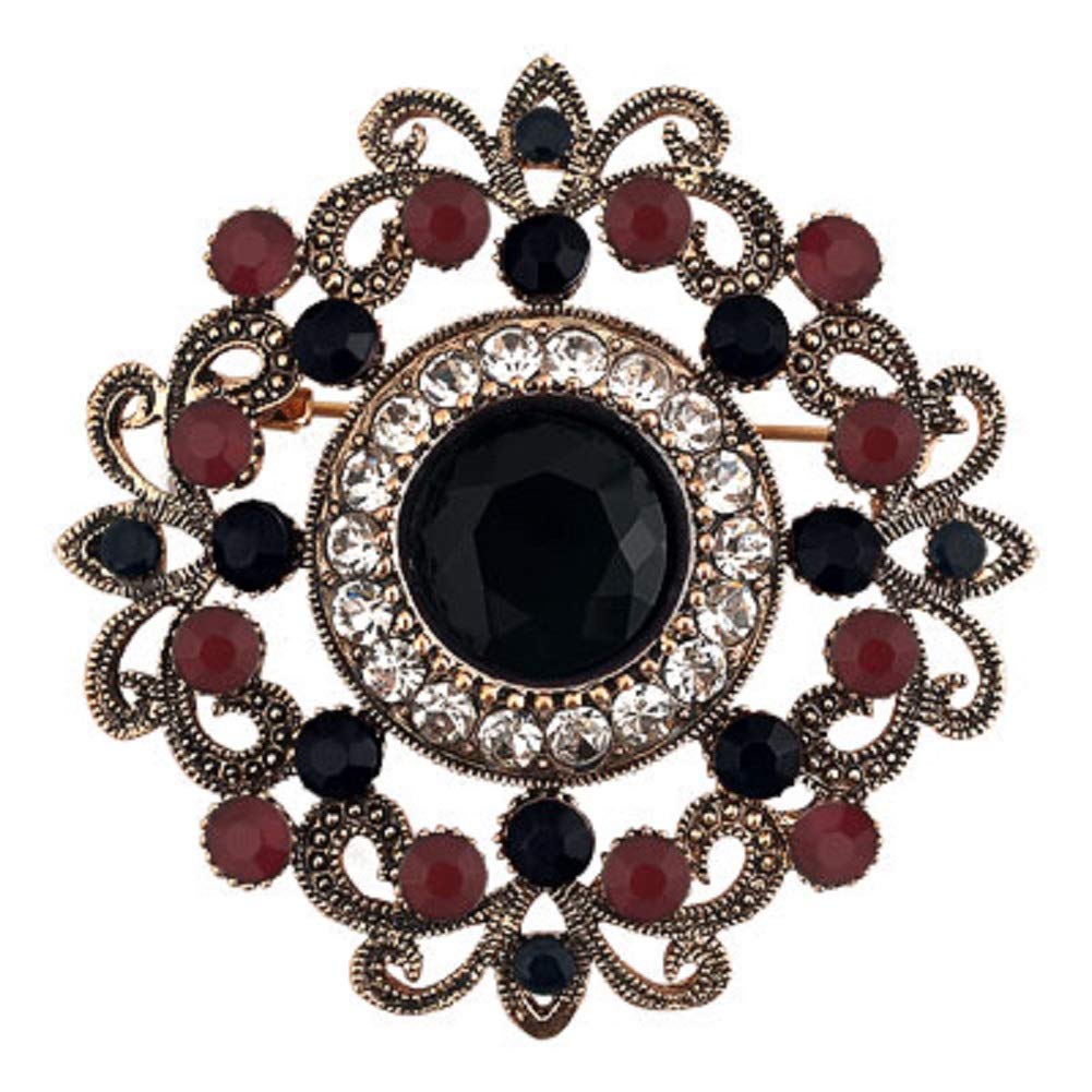 Jesse Ortega Vintage Flower Brooches Pins Imitation Crystal Jewelry, Metal