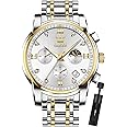 OLEVS Men Watches Square Business Dress Diamond Analog Quartz Date Luxury Watch for Men Casual Stainless Steel Waterproof Luminous Two Tone Wrist Watch