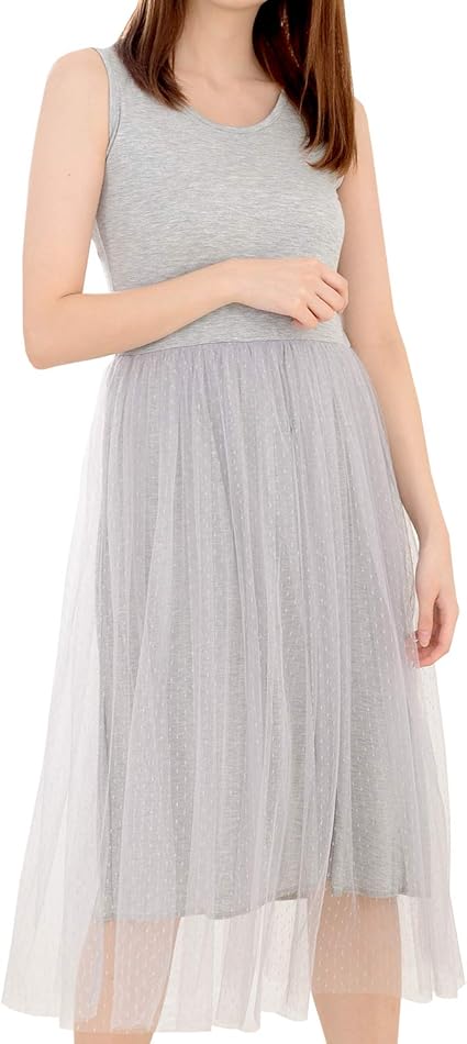 Amazon Co Jp My Spica マタニティ ワンピース チュール スカート プリーツ シフォン レース 産前 産後 着れる 妊婦 服 ゆったり 体型カバー 春 夏 ノースリーブ グレー 水玉 ベビー マタニティ