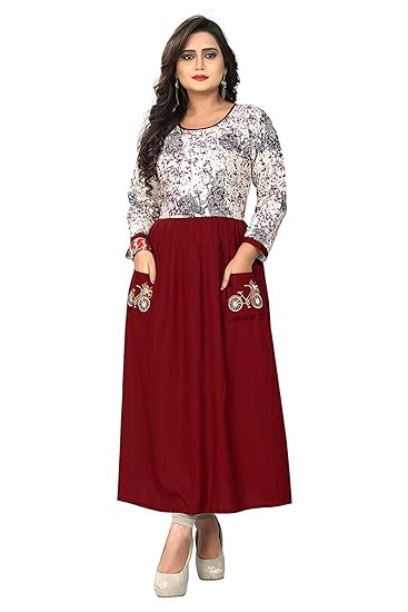 Navabi Export Womens Rayon Printed And Plain Maroon Color Kurti (VF-KU-185)
