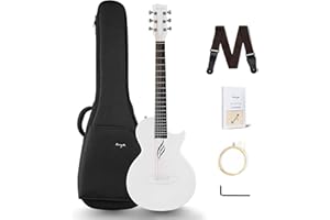 GENERIC Enya Nova Go Carbon Fiber Travel Acoustic Guitar | 1/2 Size Lightweight Moisture-Proof Guitara | Adult & Beginner Portable Guitar with Gig Bag & Accessories (White)
