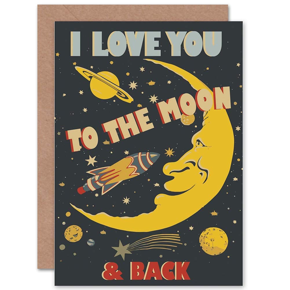 Wee Blue Coo LOVE MOON BACK SPACE FUN ART GREETINGS GREETING CARD GIFT CP1589
