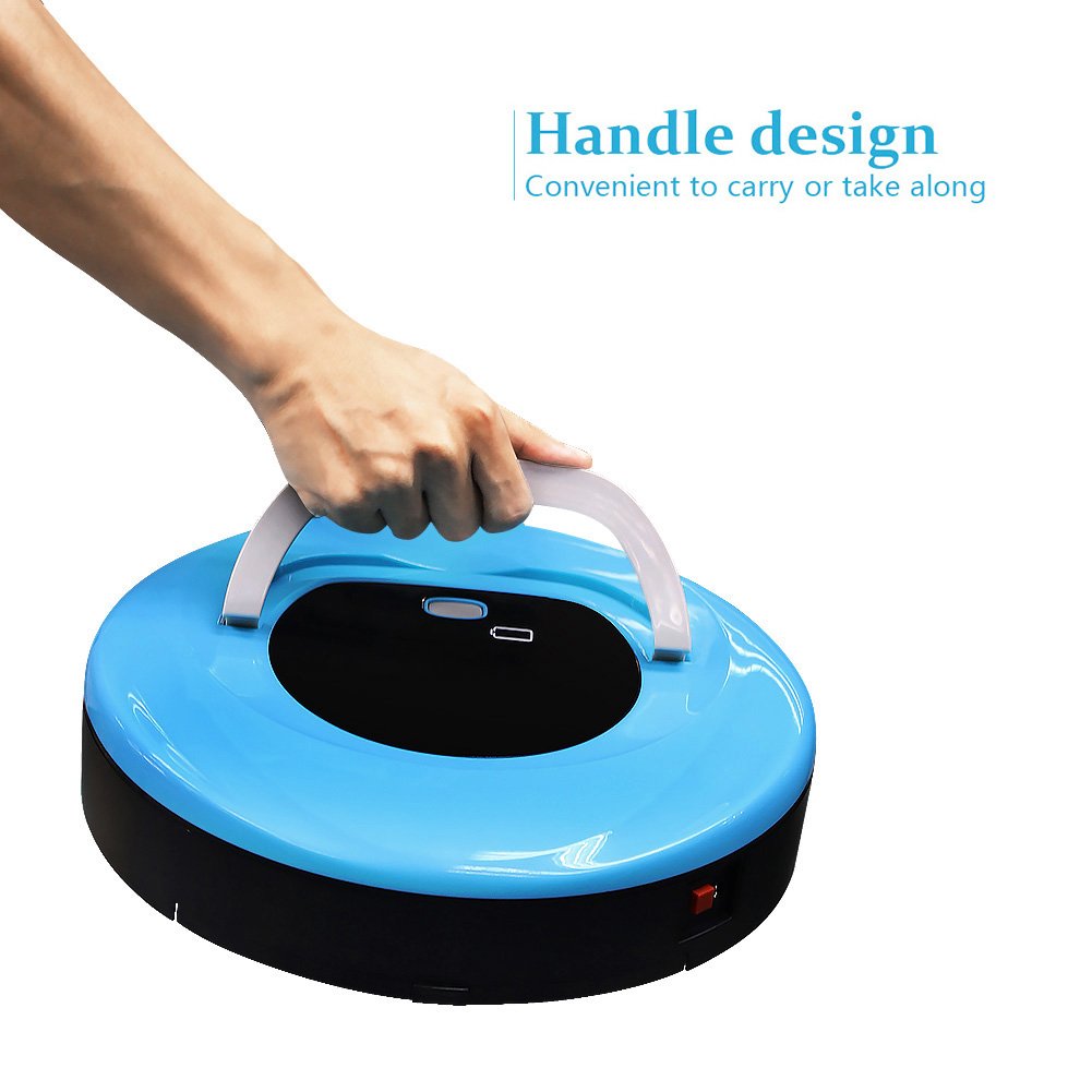 Robotic Cleaner Intelligent Automatic Floor Cleaning Robot Household Sweeping Vacuum Cleaner with Handle Robotic Sweeper for Pets Hair, Blue