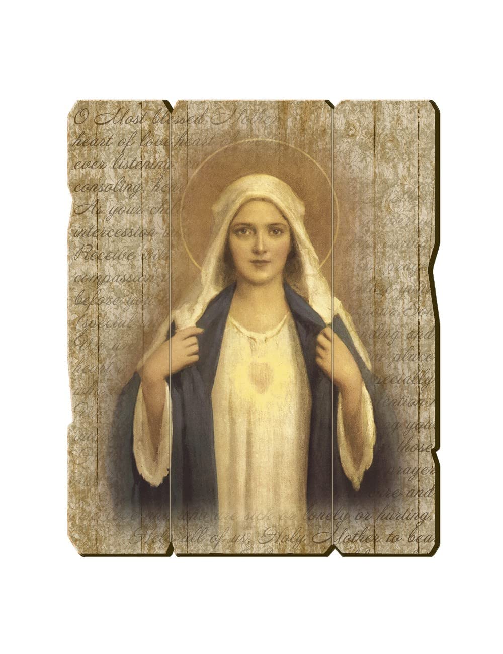 BONELLA BROTHERS Bonella Brothers | Vintage Style Shaped Wooden Picture of the Immaculate Heart of Mary size 19x24 cm | Made in Italy