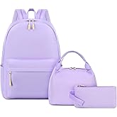 FADOVYE Kids Backpack for Girls School Backpacks College Bookbag Water Resistant Laptop Backpack with Lunch Bag and Pencil Bag, Purple