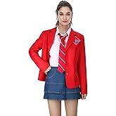 Adults Costume Outfit School Uniform Shirt Jacket Skirt Tie Set Women Men Halloween Cosplay Red Suit