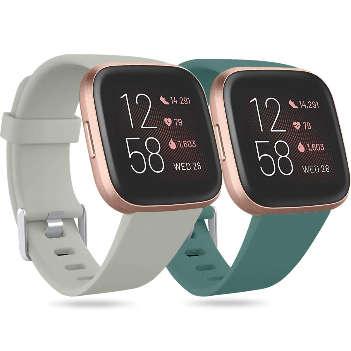 Ouwegaga Compatible with Fitbit Versa Strap/Fitbit Versa 2 Strap, Soft Silicone Sport Straps for Fitbit Versa 2/Fitbit Versa/Versa Lite/Versa SE, Small Grey/Pinegreen