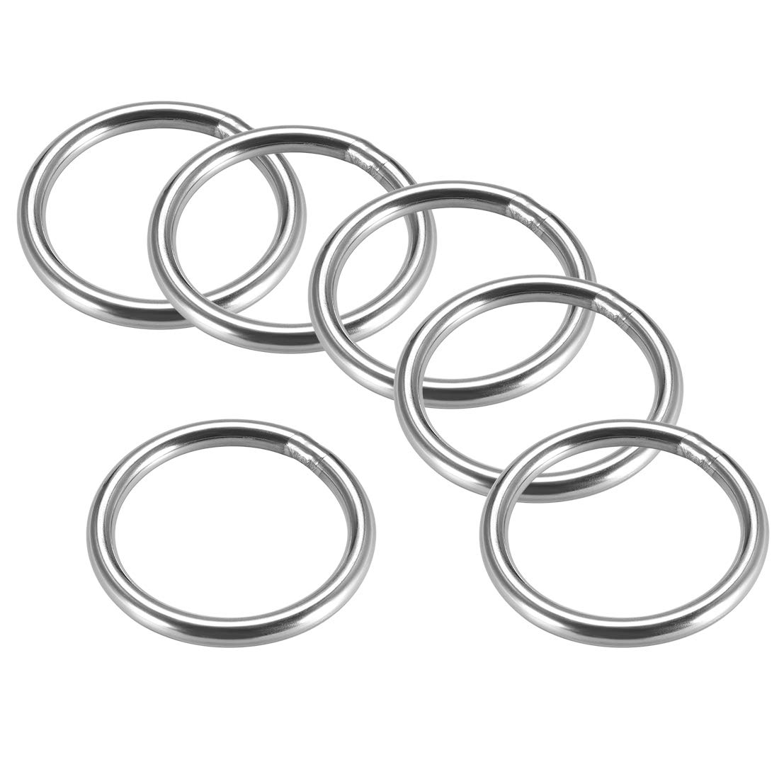 sourcing map 201 Stainless Steel O Ring 50mm(1.97") Outer Diameter 5mm Thickness Strapping Welded Round Rings 6pcs