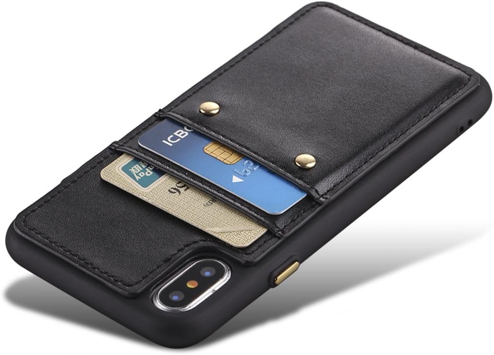 Dassions case for iphone X XS Leather Wallet Slim Leather Back Case Cover With Credit Card Holder Slot for Apple iPhone X XS 5.8" (Black)