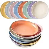 Remerry 8 Pieces 8 Inch Wheat Straw Deep Dinner Plates Reusable Lightweight -dishwasher and Microwave Safe Unbreakable Sturdy Dessert Plates for Kitchen and Camping