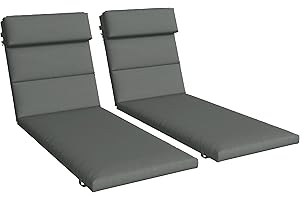 Outsunny Set of 2 Outdoor Lounge Chair Cushions, Patio Chaise Lounge Cushions with Headrest and Ties, Water Resistant Replace