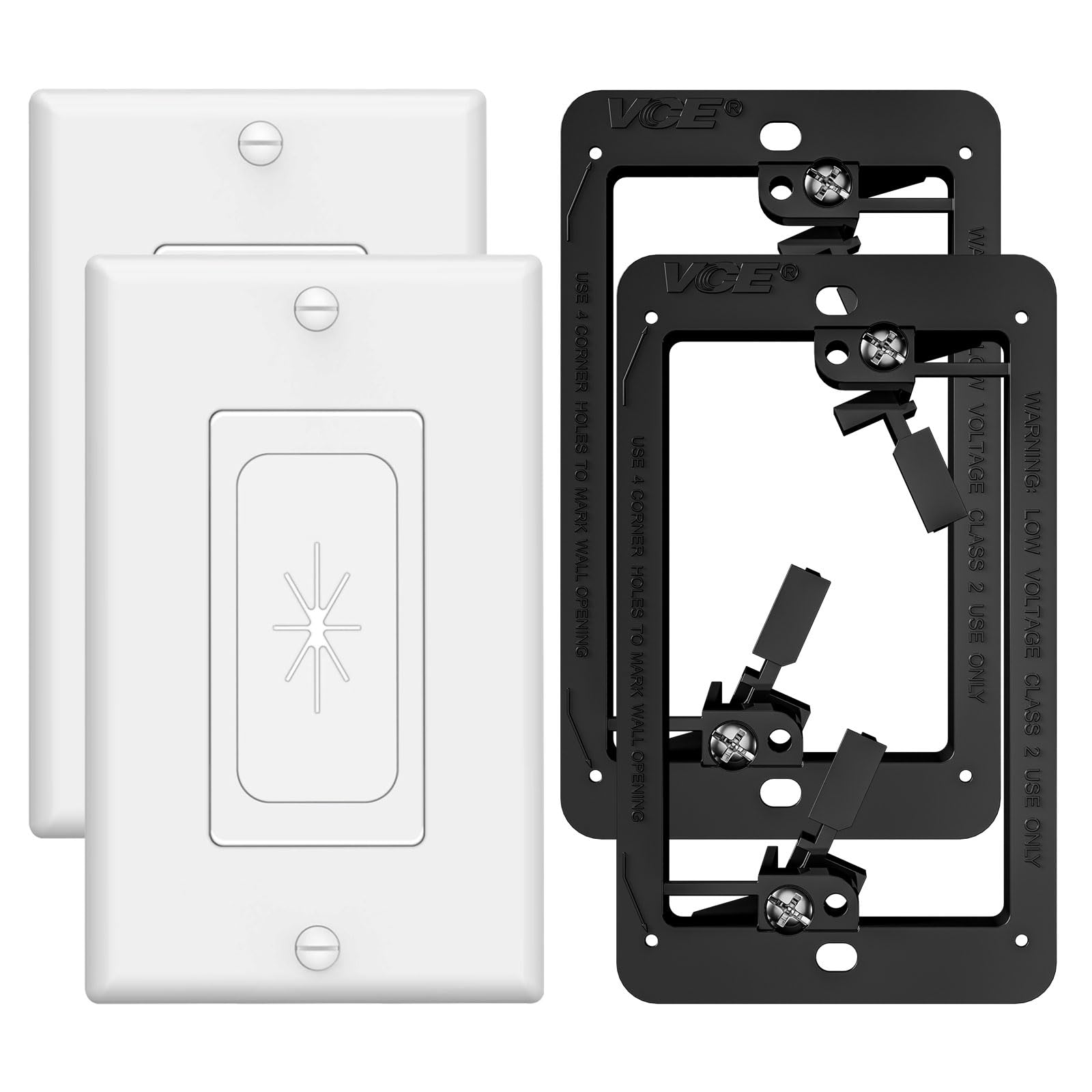 Photo 1 of VCELINK Wall Plate Cable Pass Through with Mounting Bracket, Single Gang Flexible Rubber Opening Cable Outlet Cover for Low Voltage Cables, Wall Mount TV, Home Theater System, 2-Pack, White