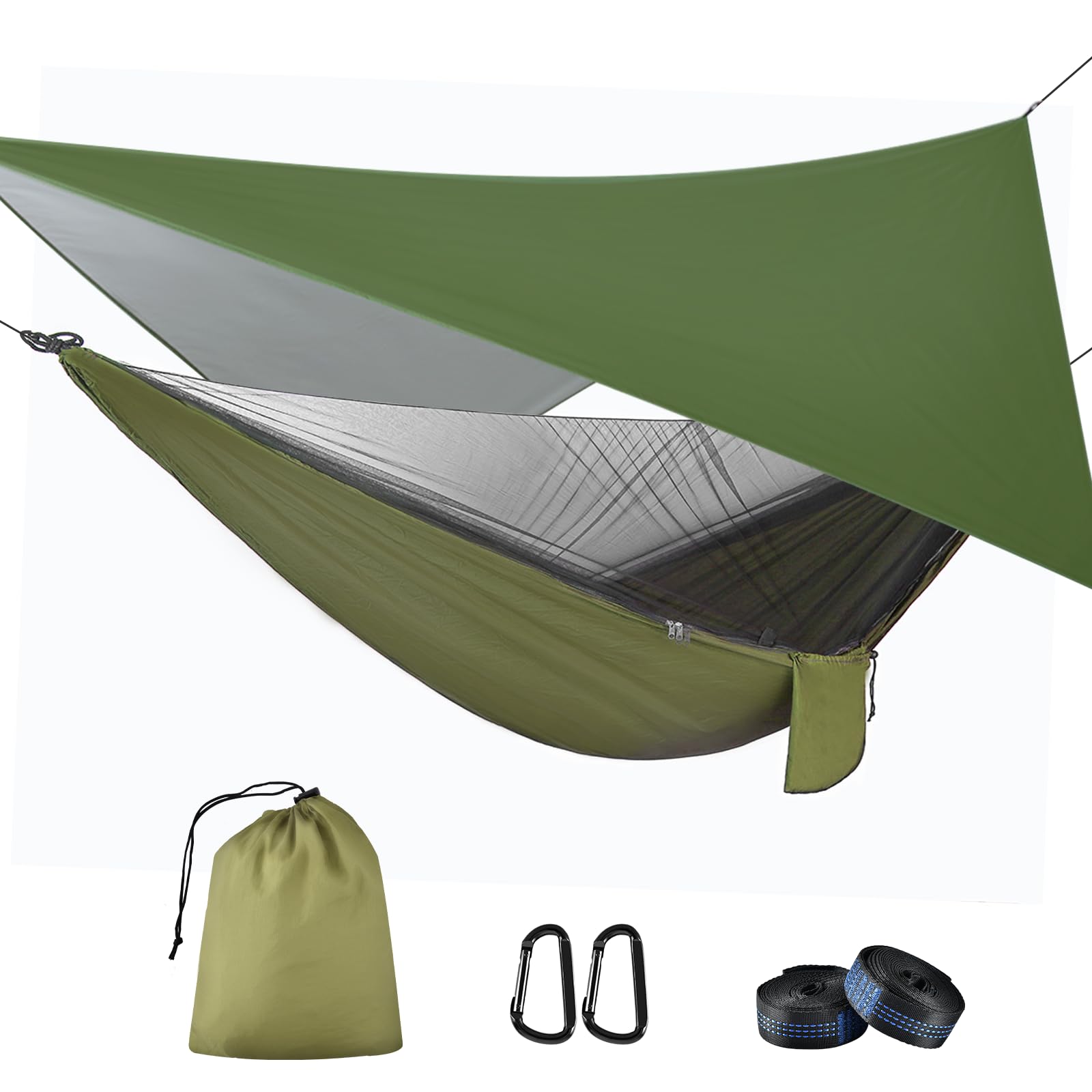 OTraki Hammock with Mosquito Net, 114x54 inch Outdoor Camping Hammocks with Large Tarp for Waterproof Lightweight Camping Hammock Tent 440 LBS Load Capacity for Hiking Picnic Courtyard