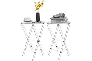 DigDozer Acrylic Folding TV Tray Table - 23" High Acrylic Table, Foldable Desks for Small Spaces, Living Room, Bed Room, TV Dinner Table with Easy Assembly, 2PCS Transparent Round Acrylic Tray