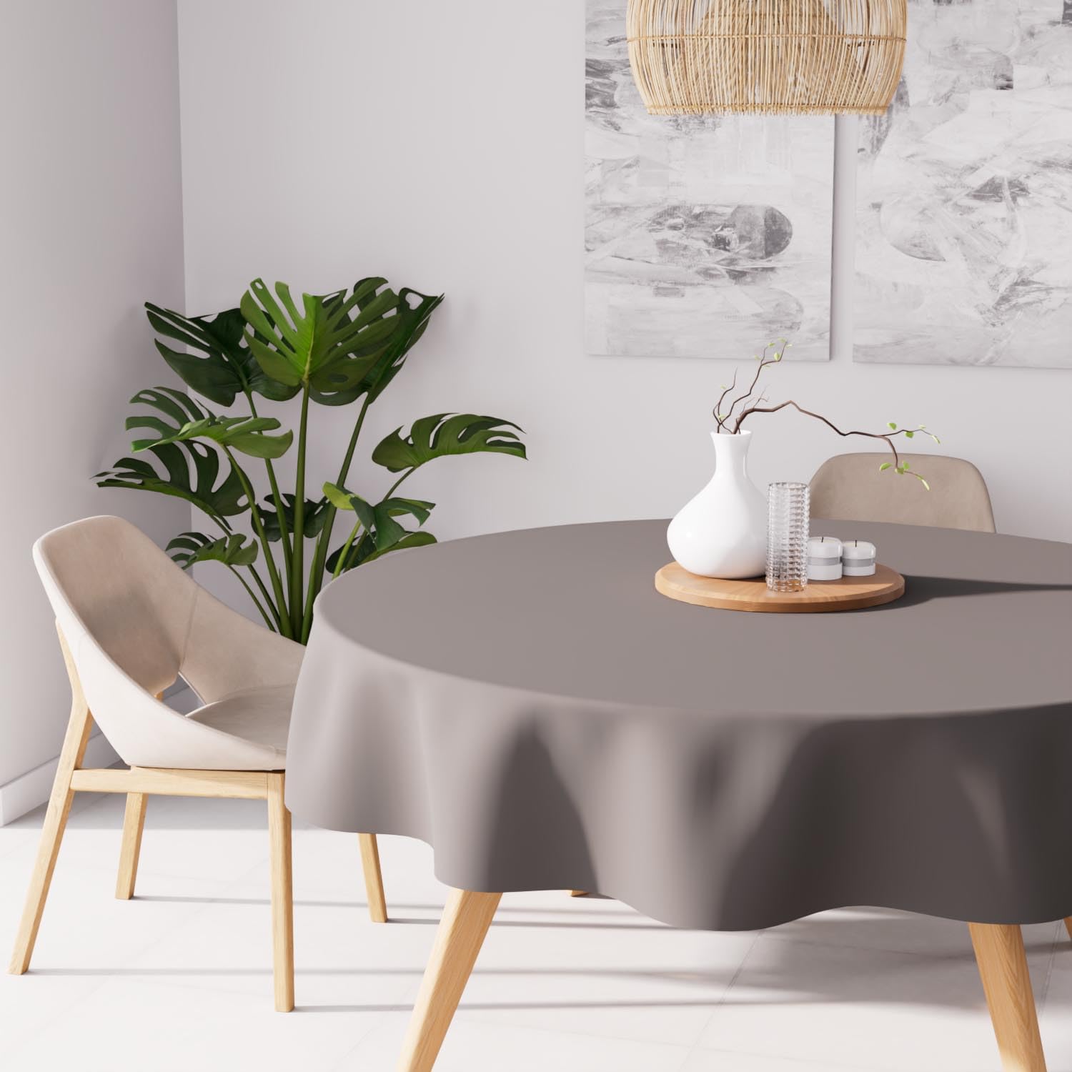 Soleil d 'Ocre Alix Anti-Stain Round Tablecloth 180 cm Polyester, polyester, mocha, 180x180 cm — image 1