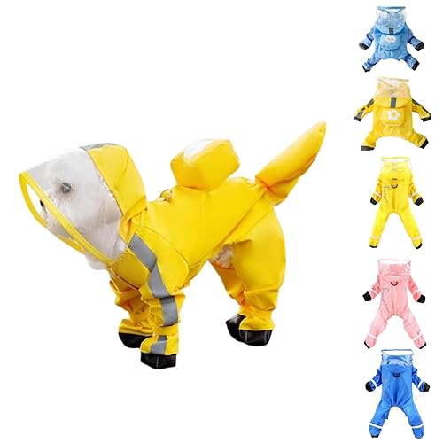 Dog Raincoat Full Coverage Waterproof Hooded Pet Rain Jacket with Reflective Strips, Adjustable Poncho for Dogs, Anti-Mud Dirt Waterproof Dog Coat