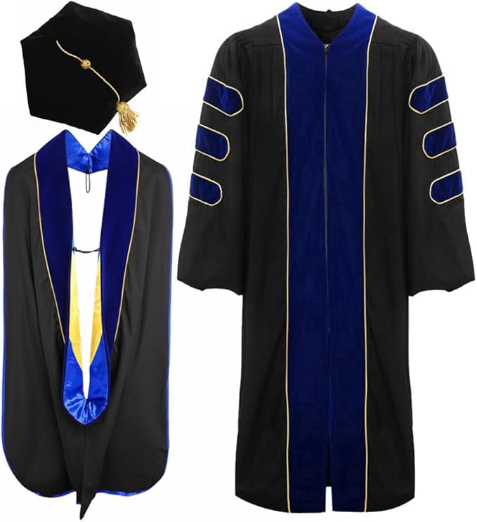 lescapsgown Deluxe Doctoral Graduation Gown Hood and Tam 6Sided Package