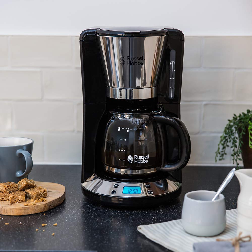 Russell Hobbs Kaffeemaschine [Digitaler Timer, Brausekopf für optimale Extraktion&Aroma] Victory Edelstahl hochglanz-poliert (1–10 Tassen, 1,25l Glaskanne, 1100W) Filterkaffeemaschine 24030-56 7